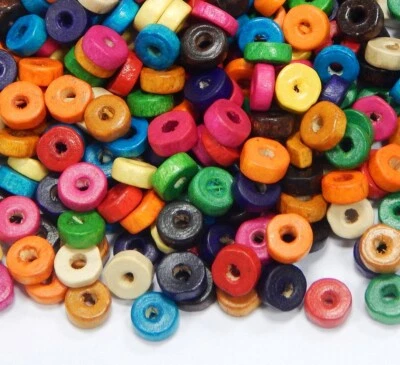 250 Holzperlen 8mm Rondell Bunt Mix Bastelholz Schmuckherstellung H55 - Bild 1 von 4