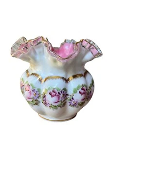 Fenton 192 Peach Crest Vase Melon Rib Charleton Ruffled - Image 1 of 4