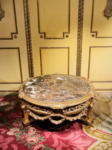 Impressive Massive Coffee Table Louis XV, Beech, Gold Cover