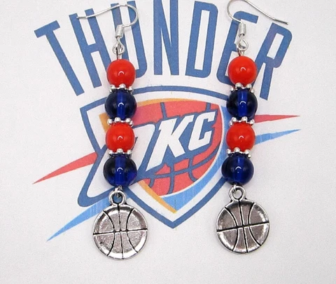 NEW--OKLAHOMA CITY THUNDER NBA BASKETBALL EARRINGS-HANDCRAFTED-VERY NICE Cover