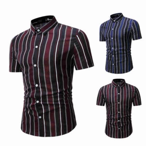 Mens Slim Fit Casual Short Sleeve T-Shirt, Striped Cardigan with Lapel Collar, 7 - Picture 1 of 15