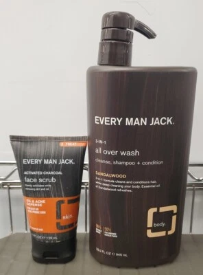 Every Man Jack Men's 3-In-1 Cleanse (32oz) & Charcoal Face Scrub Set  Sandalwood - Image 1 of 3