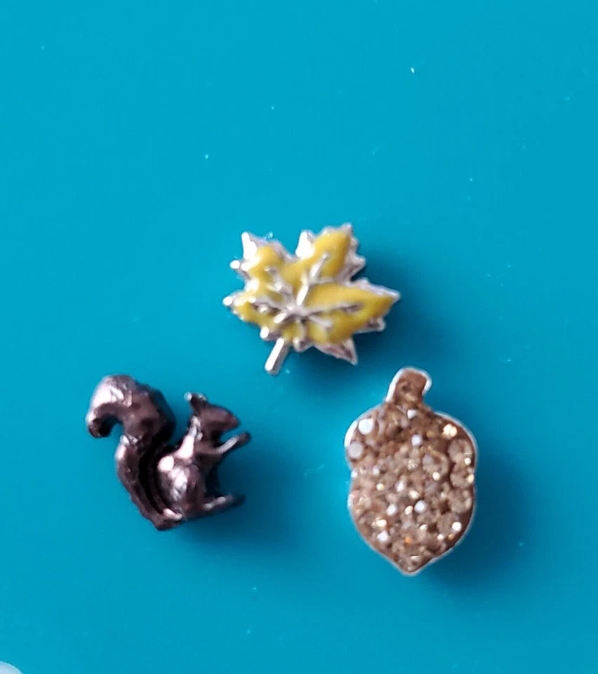 Origami Owl FALL 3 CHARM SET: SPARKLE ACORN, BROWN SQUIRREL & YELLOW LEAF, NEW - Image 1 of 1
