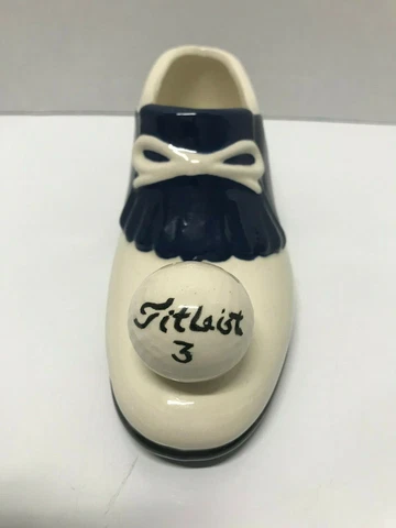 TITLEIST 3 Golf Ball Ceramic White Blue Shoe Tee Caddy Holder Paper Weight Cover