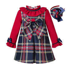 Red Spanish Girls Christmas DressesTartan Check Bow Clothes with Headband 1-4 Y