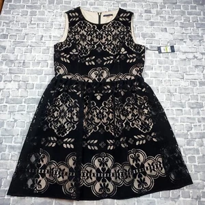 NWT Tommy Hilfiger Formal Dress Size 14 Midi Lace A-line Embellished Black - Picture 1 of 19