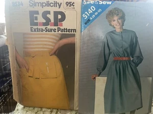 Vintage NEW Set/2 Women’s Misses Size 8-10-12 Skirt/Skort & Dress Patterns - Picture 1 of 5