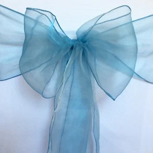 dusty blue organza chair sashes chair ties bow ribbon wedding anniversary decor - Picture 1 of 6