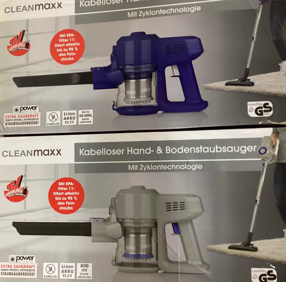 Akku Zyklon Staubsauger CLEANmaxx Kabellos Hand Und Bodenstaubsauger AKKU 22,2V - Bild 1 von 1