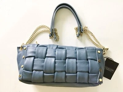 VALENTINA FIORE ITALY WOVEN LEATHER BLUE HAND BAG GOLD CHAIN STRAP NWT - Image 1 of 4