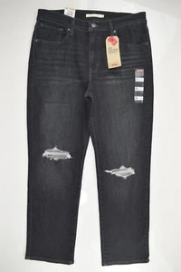 NWT Levi's 724 Sz 14 32 High Rise Straight Cropped Black Distressed Jeans - Picture 1 of 5