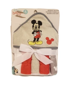 Disney Baby Mickey Mouse Hooded Towel & Washcloth Set of 6 NEW - Picture 1 of 2
