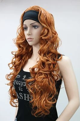 Fashion Orange Brown 3/4 Wig With Headband Curly Long Synthetic Women's Half Wig - Image 1 of 4