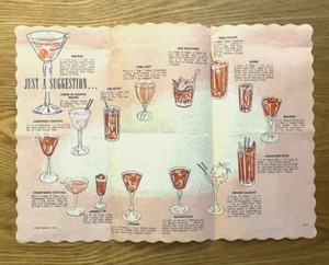 Collectible Vintage 1963 Restaurant Cocktail Recipe Placemat - Picture 1 of 1