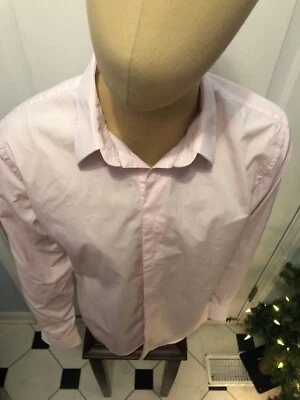 Camisa de vestir rosa bebé elástico calce moderno EXPRESS para hombre con botones talla L Foto 1 de 4