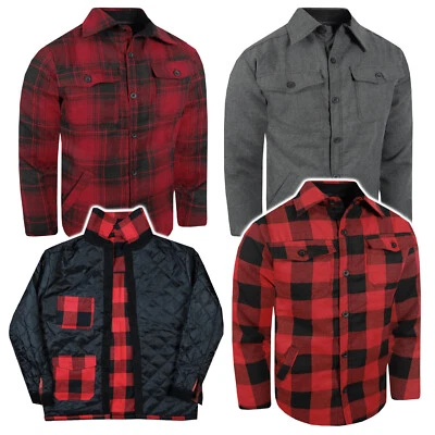 Plaid Flannel Shirt Jacket Fully Quilted Men 4 Pocket Button Inside Carry Pocket - Image 1 of 4