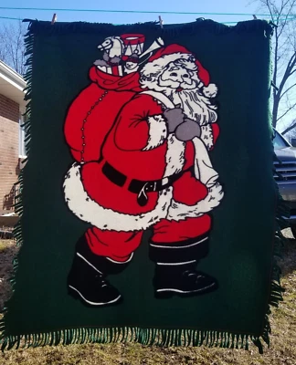 54" Fleece Santa Throw Blanket Lap Quilt Green Fringe Holiday Christmas 54x45 - Image 1 of 4