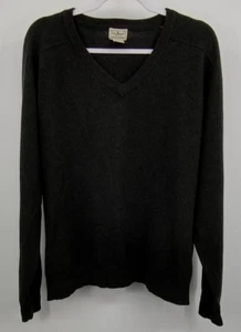 Vintage LL Bean Men's 100% Lambs Wool Sweater V Neck Pullover Dark Green Size L - Picture 1 of 7