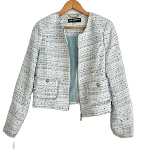 Karl Lagerfeld Blazer Zipper Closure, Pockets, Tweed Blue/White Women's Size 8 - Bild 1 von 7
