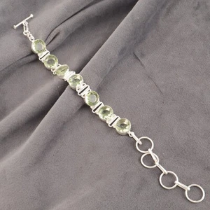 Cadena de compromiso de piedra amatista verde corte redondo nueva pulsera de cumpleaños plata 925 - Imagen 1 de 6
