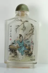 VINTAGE chinesische umgekehrte Kunst handbemalter Schnupftabak-/Parfümflakon - Geisha Mädchen - Bild 1 von 6