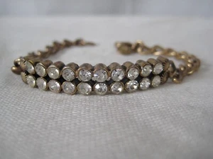 J Crew Signed Gold Tone 2 Rows of Clear Rhinestones Bar Bracelet - Picture 1 of 6
