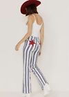 NWT $198 Free People Firecracker Striped Blue Combo Flare Jeans Size 30 