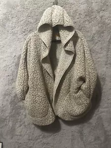 C & C California Hooded Teddy Fleece Oversized Jacket Open Front-Pockets Sherpa - Picture 1 of 13