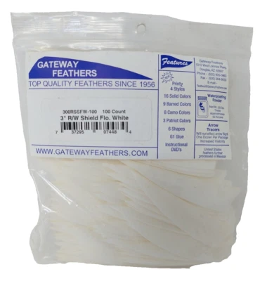 100 Pack Gateway Feathers 3" Right Wing: Shield Flo White 300RSSFW-100 - Image 1 of 3
