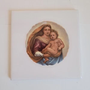 White Ceramic Tile Sistine Madonna & Child 4X4" Great See Description USA - Picture 1 of 6