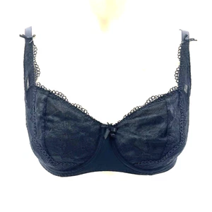 Semi-Sheer Black Lace Satin Unlined Underwire Bra 38C Lily Of France Pre-owned - Picture 1 of 14