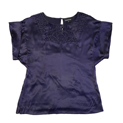 Warehouse Purple Silk Lattice Neckline Blouse UK 10 *in exc cond* y2k vtg  - Image 1 of 4