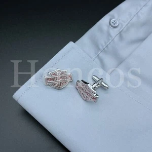Gemelos para hombre Harley Davidson acero plateado escudo rojo hechos a medida vendedor de EE. UU. - Imagen 1 de 7