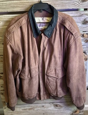 Chaqueta de bombardero de cuero Overland Outfitters Walkabout para hombre mediana forrada marrón Foto 1 de 4