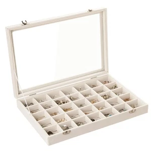 Velvet Jewelry Tray,35 Grid Jewelry Organizer with Clear Lid,Earring Holder O... - Picture 1 of 6