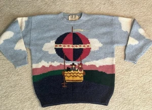 1988 Susan Bristol Up Up and Away Hot Air Balloon Wool Sweater - Picture 1 of 10