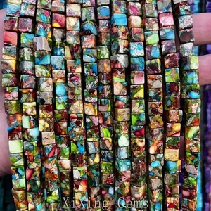 Cubo cuadrado de jaspe imperial natural colorido de 6 mm para hacer joyas hágalo usted mismo - Imagen 1 de 6