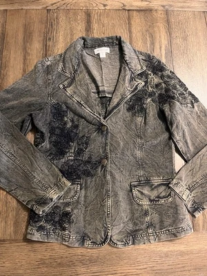 Chaqueta Coldwater Creek Grunge Floral Bordada Denim Dos Botones Talla 6 Foto 1 de 4