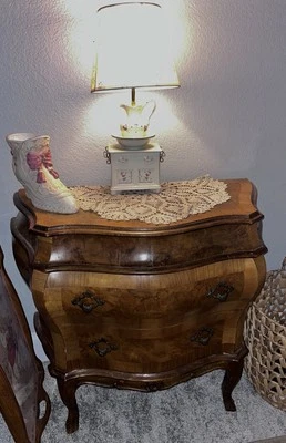 1930s Italian Rococo Style Bombe-Form Two-Drawer Olivewood Chests/Nightstands - Image 1 of 2