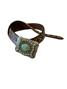 Cintura donna pelle ecopelle turchese color pietra borchie western ~ L 36 - Foto 1 di 7