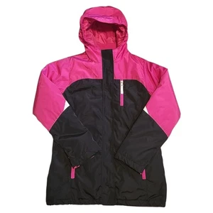 Lands' End Girl's 3 In 1 Hooded Pink Black White Winter Jacket Coat Size 14 - Picture 1 of 10