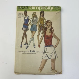 Skort Tunic Size 12 25.5w CUT Vtg 70s Pattern 9332 Scooter Skirt U Neck Pockets - Picture 1 of 2