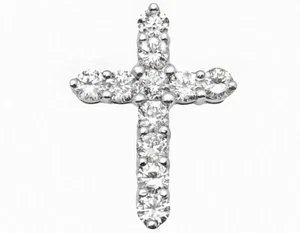Men's 14K White Gold Prong Set Real VS Diamond Cross Pendant Charm 2.0 ct 1.0" - Picture 1 of 5