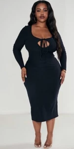 Vestido para mujer Pretty Little Thing Plus negro suave al tacto con lazo delantero manga larga-18 - Imagen 1 de 7