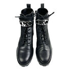 Michael Kors Kincaid Boots 6.5 Black Leather Lace Up Combat Bootie Silver Logo