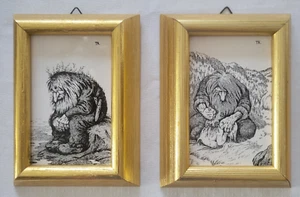 Th. Kittelsen Trolle Vintage Norwegische Kunst 2er Set gerahmte Drucke Porzellanfliese - Bild 1 von 14