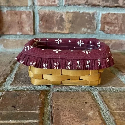Vtg Longaberger Mini Basket w/ Fabric & Plastic Liners Cover