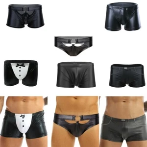 Negro Sexy Para hombres Cuero de Látex Baúles Calzoncillos Calzoncillos Ropa Interior Pantalones cortos - Imagen 1 de 43