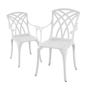 2 Piece Cast Aluminum Outdoor Patio Dining Chairs, Patio Bistro Chairs White - Picture 1 of 7