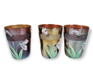 Antique Fenton Orange Enameled Iris Carnival Glass Water cup set of 3 - Picture 1 of 9